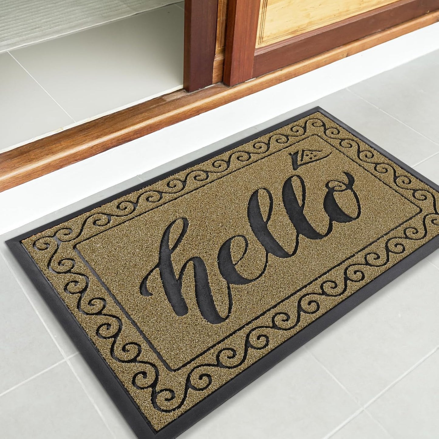 Yimobra Welcome Mat, Heavy Duty Sturdy Door Mats for Home Entrance Outdoor Indoor, Front Doormat for Outside Patio Floor Entry Porch Garage Office, Waterproof, Low Profile, 29.5x17, Black Grey