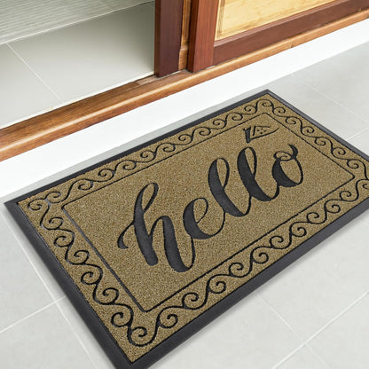 Yimobra Welcome Mat, Heavy Duty Sturdy Door Mats for Home Entrance Outdoor Indoor, Front Doormat for Outside Patio Floor Entry Porch Garage Office, Waterproof, Low Profile, 29.5x17, Black Grey