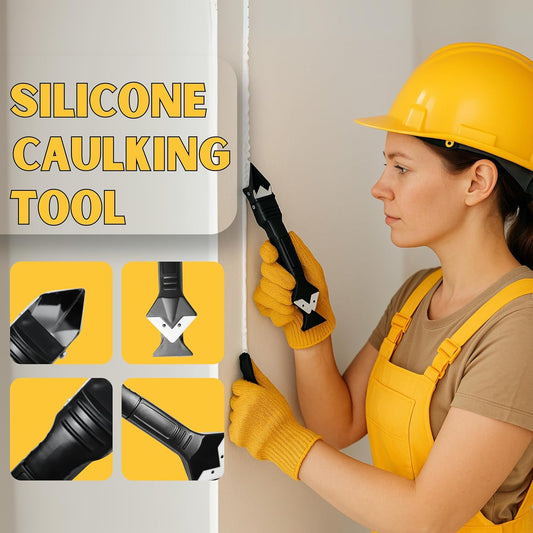Caulking Tool 5 in 1 Silicone Caulking Tool Kit Sealant Finishing Tool Grout Remover Scraper Caulk Removal Tool with Replaceable Silicone Pads for Bathroom Kitchen Window Sink Tile Joint