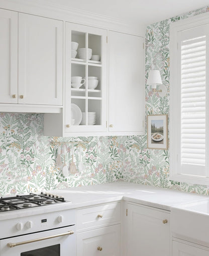 Safiyya Peel and Stick Wallpaper Floral Green and White Leaf Contact Paper for Cabinets 17.3"x 78.7" Self Adhesive Removable Wallpaper for Bathroom Renter Friendly Wall Paper Vinyl Roll