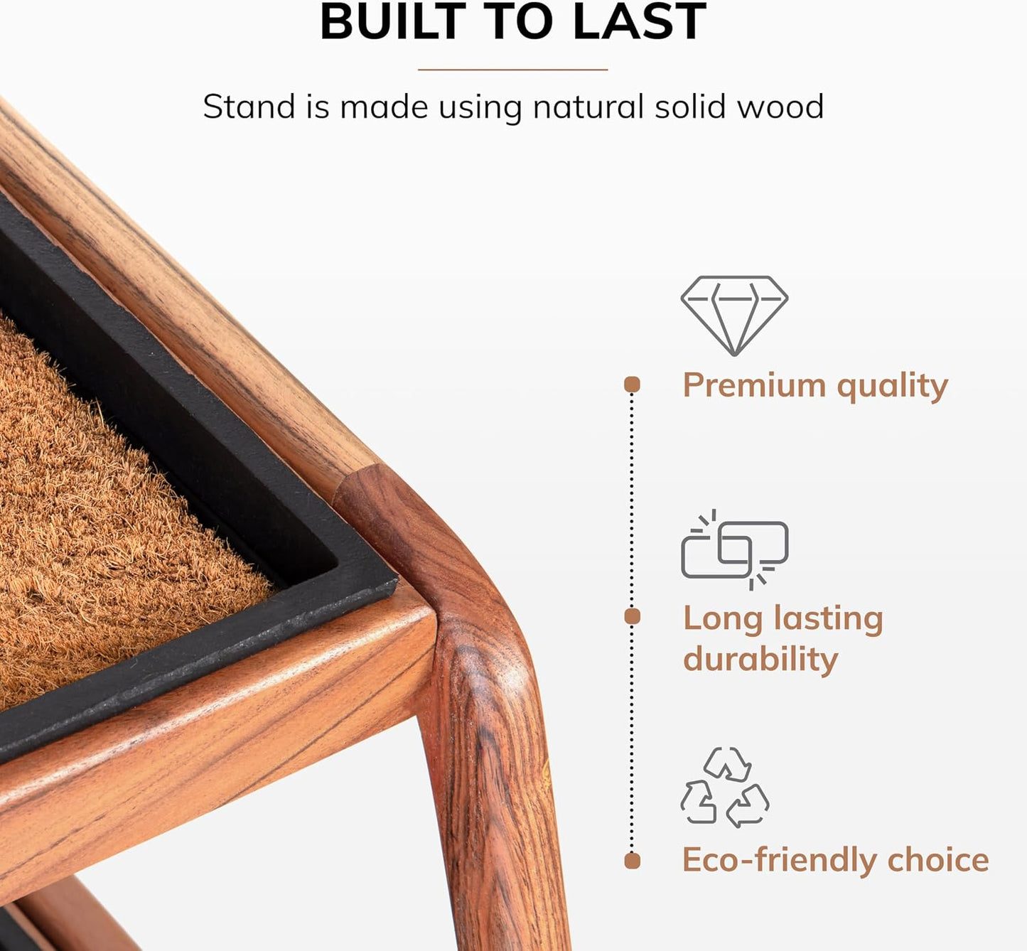 Anji Mountain Heavy Duty Waterproof Wooden Shoe Storage Mat Organizer/Boot Storage Tray Multi Use for Entryway with Coir, Tan Rectangle Embossed Insert, 1 Tier, Fits 2 Pair (26.5" Wide)