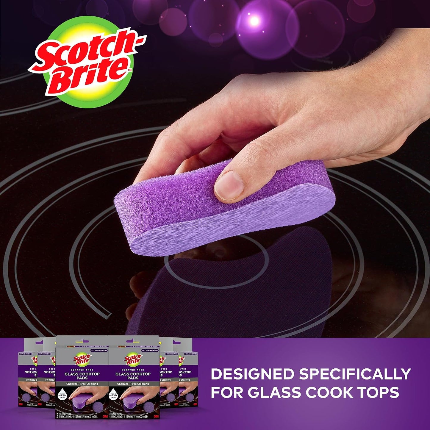 Scotch-Brite Scratch-Free Glass Cooktop Pads, Chemical Free Cleaning for Glass Stovetops, Tackle Burnt-On Messes, 2 Cleaning Pads