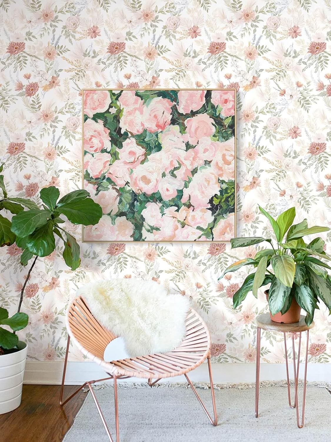 Dimoon 17.3''x78.7'' Peel and Stick Wallpaper Floral Cute Contact Paper Vintage Village Country Cottage Wallpaper Farmhouse Yellow Beige Renter Friendly Geometry Waterproof Embossed Kitchen Bedroom