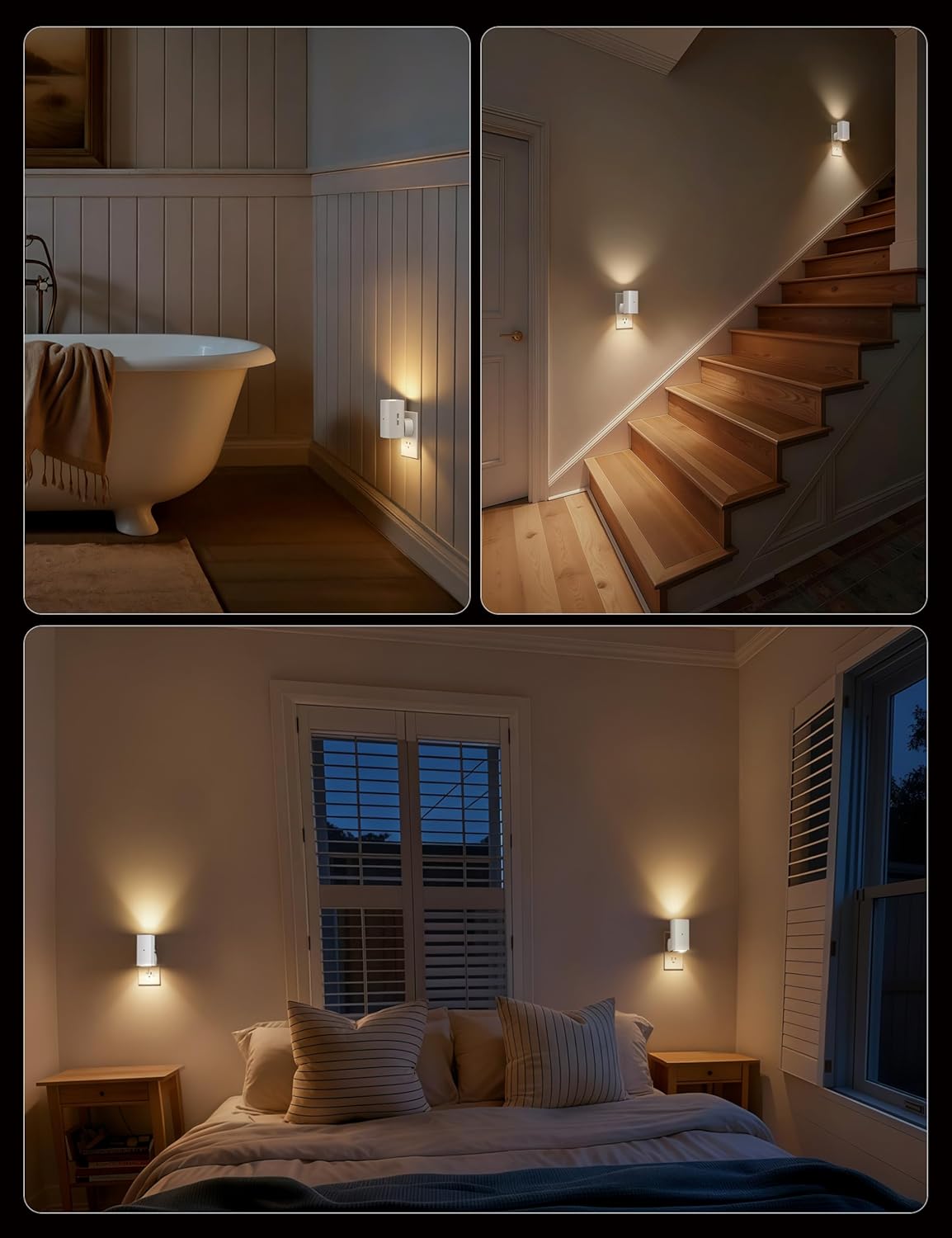 Brightown 2 Pack Night Lights Plug Into Wall, Modern Night Light with Rotating Plug, Dusk to Dawn Sensor, 0-100LM Stepless Dimming Nightlights, Home Decor for Hallway Bedroom Bathroom, Soft White