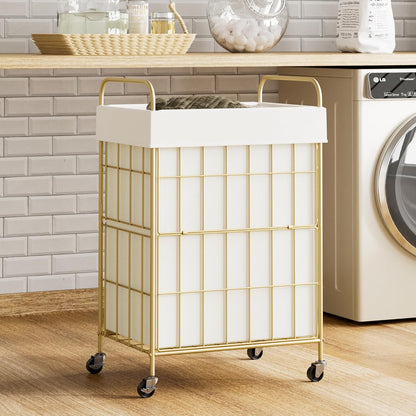 2 Section Laundry Hamper with Wheels and Brake, 100L Laundry Sorter Cart with 2 Removable Liner Bags, Metal Handle, Rolling Laundry Basket for Bedroom Laundry Room