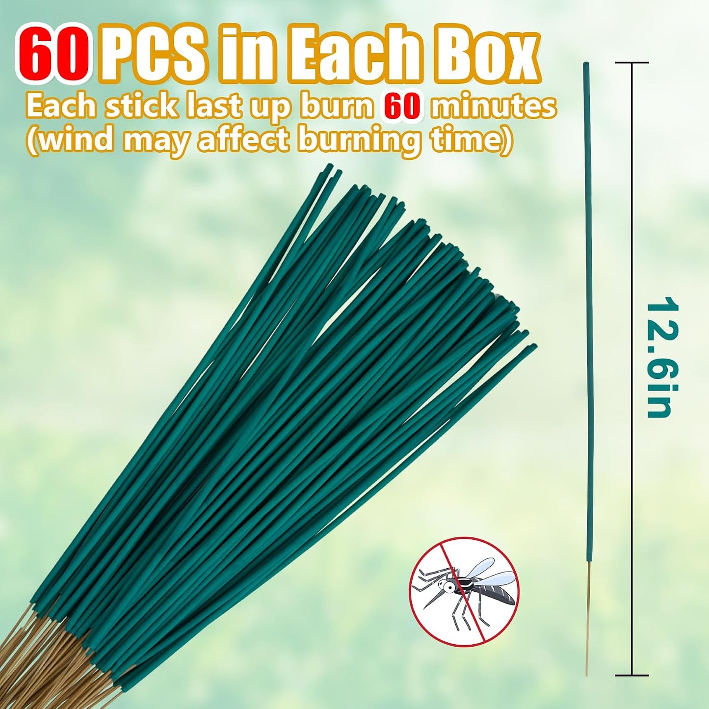 Mosquito Repellent Outdoor Patio 100 PCS Citronella Oil Mosquito Incense Sticks, Plant-Based Indoors Gnat Control for Camping Essentials, Fishing, Hiking, Yard, Backyard Travel