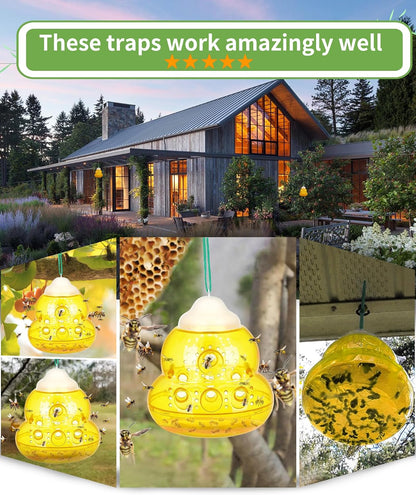 Wasp Trap, Bee Trap Catcher, Outdoor Hanging Wasp Repellent Insect Trap, Non-Toxic Reusable Yellow Jacket Hornet Catcher, Orange - 2 Pack, Safe Easy to Use