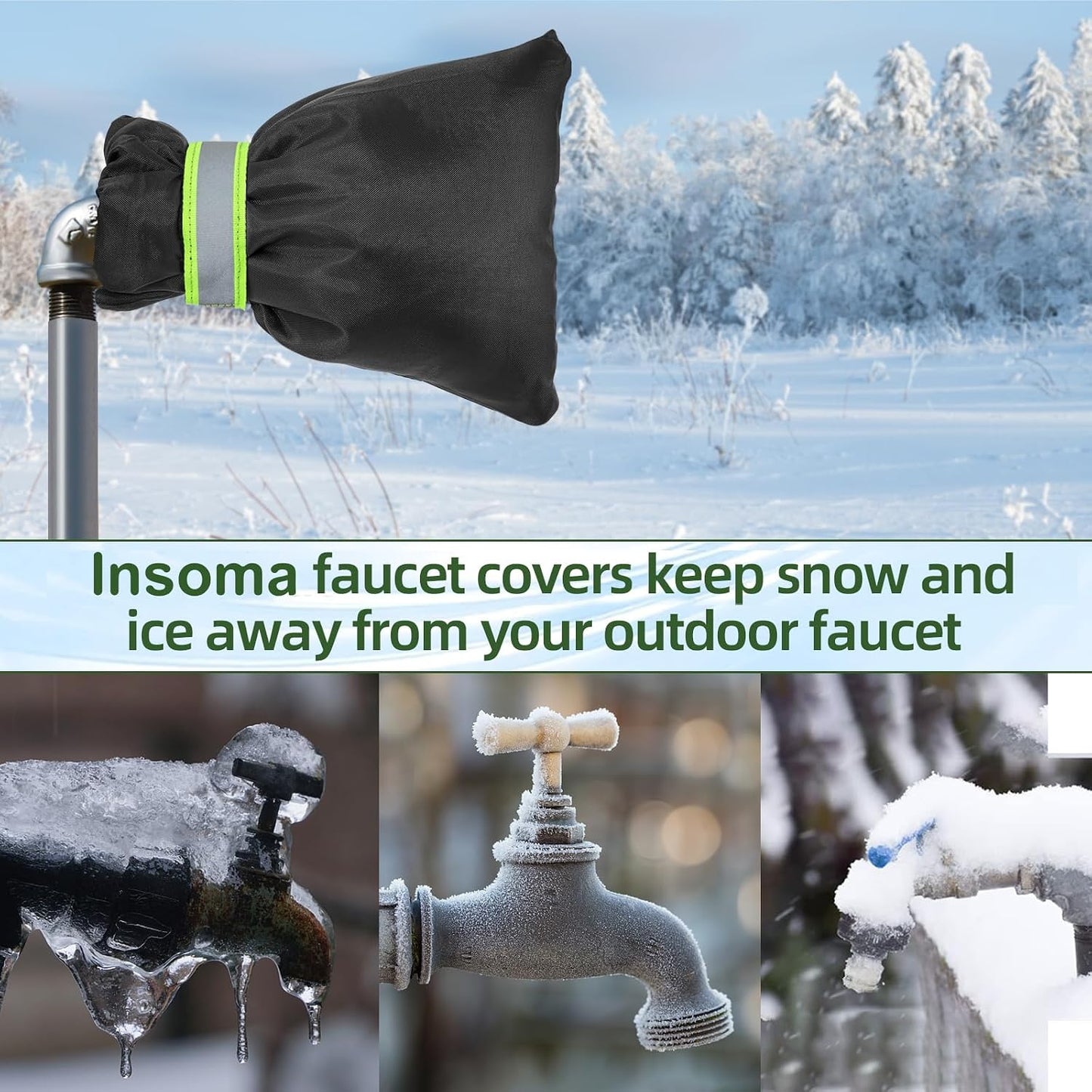 Insoma Pro Outdoor Faucet Covers for Winter Freeze Protection, 4 Pack 7.1" W x 8.7" H Winter Faucet Insulation Cover Socks, Hose Bib Covers for Winter