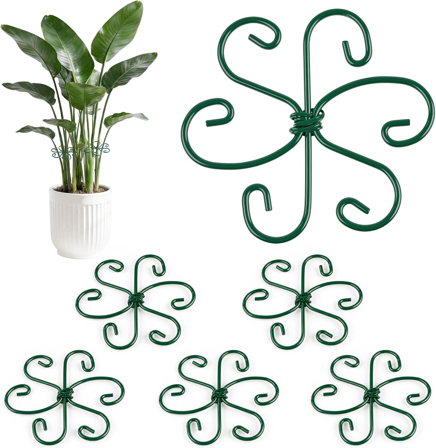 RELBRO Monstera Plant Supports, 4.3 Inch Metal Stem Support Holders Plant Stabilizer for Indoor Outdoor Potted Plants Growing Upright, Green, 4 Pcs