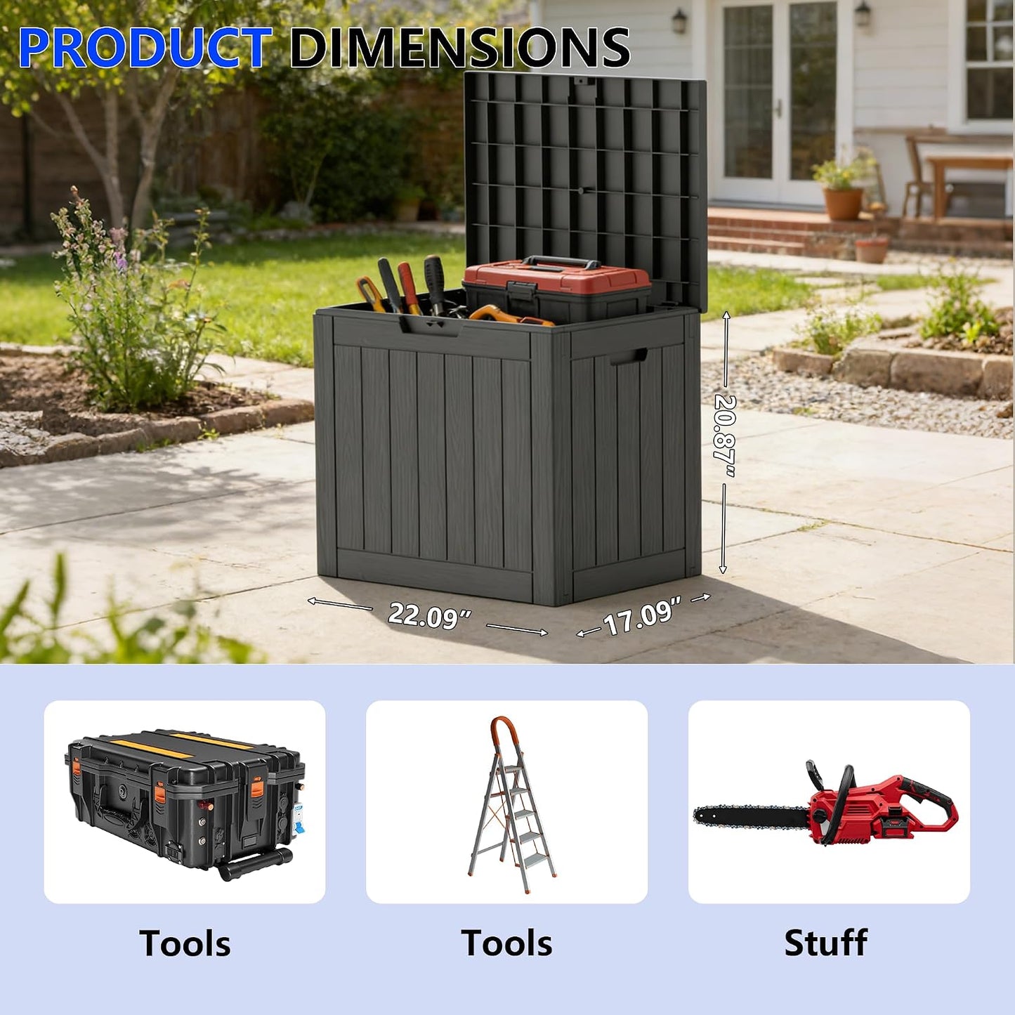 320 Gallon Outdoor Storage Box Resin Deck Box All Weather Waterproof Large Lockable Storage Container Deck Box for Patio Furniture, Garden Tools, Lockable, Black