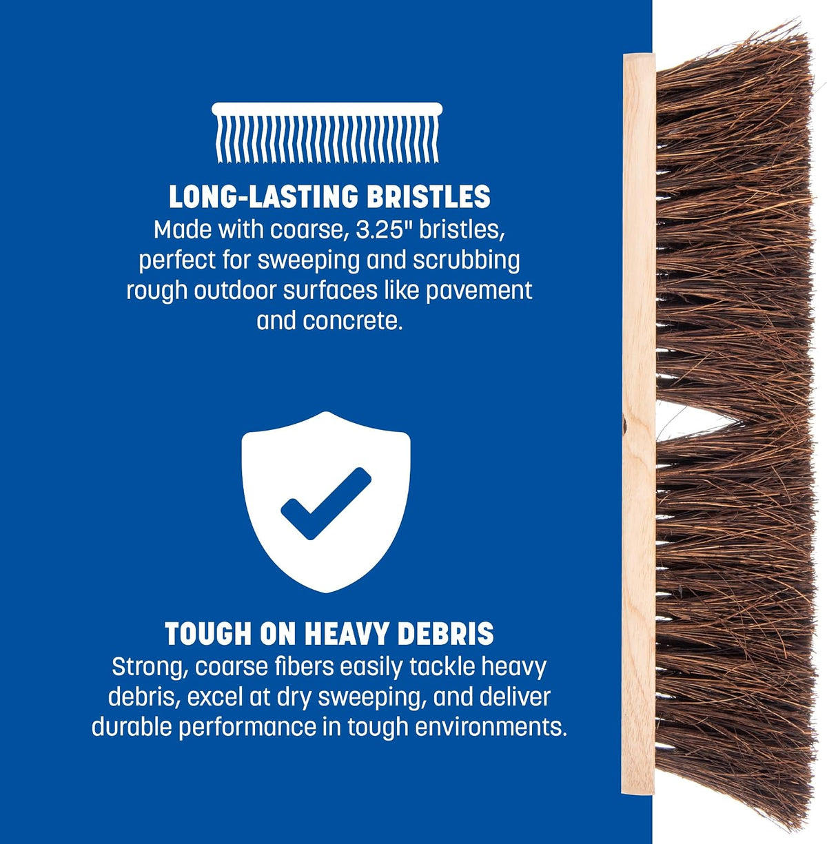 SPARTA Flo-Pac Garage Sweep with Palmyra Bristles, Heavy Duty Broom Head for Indoor and Outdoor Use on Rough Surfaces, 18" Long, 1 Count, Natural