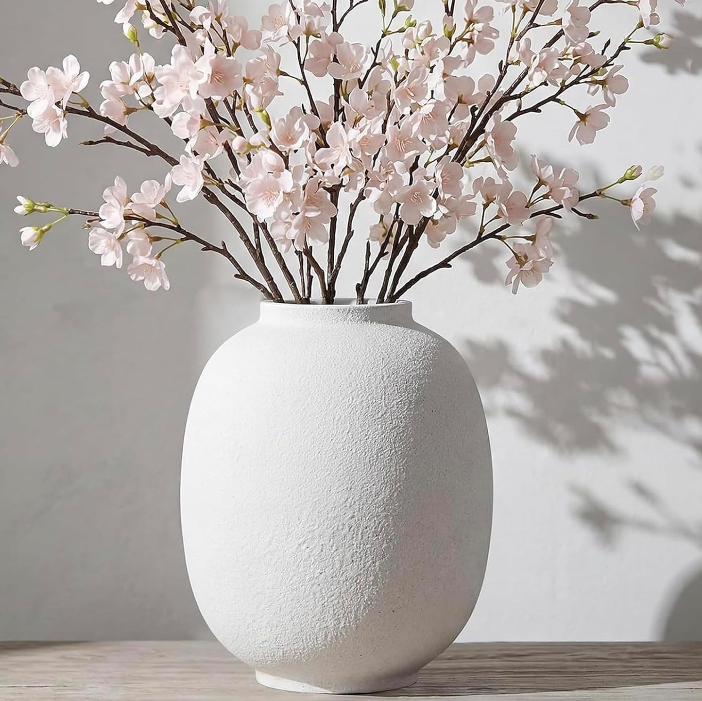 CUCUMI Ceramic Vase Set of 5, Home Decor Farmhouse Décor Handmade Pottery Vases for Pampas Grass, Dried Fresh Flowers, Table, Living Room, Kitchen, Shelf, Entryway Mantel Neutral Tones