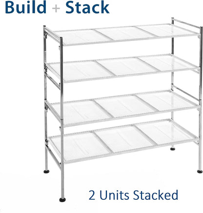 Seville Classics Sturdy Freestanding Storage Shelf for Bedroom, Closet, Entryway, Dorm Room Organizer Stackable Durable Metal Shoe Rack Ash Gray Slat, 3-Tier