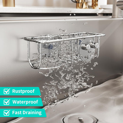 HapiRm 4 in 1 Sink Caddy Sponge Holder, SUS304 Stainless Steel Kitchen Brush Holder and Dish Cloth Hanger, Kitchen Organizers and Storage Essentials - Silver