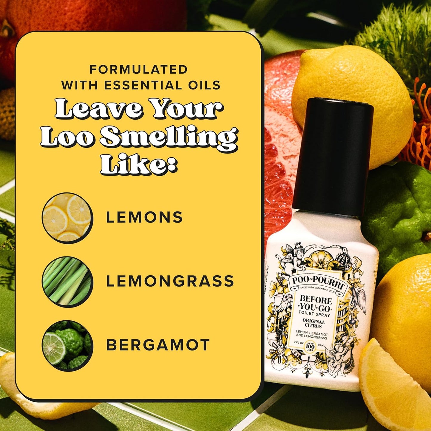 Poo-Pourri Before-You-Go Toilet Spray Refill, Original Citrus, 16 Fl Oz, Up to 800 Uses, Bathroom Odor Deodorizer with Essential Oils for Home or Work, Lemon, Bergamot and Lemongrass Scent