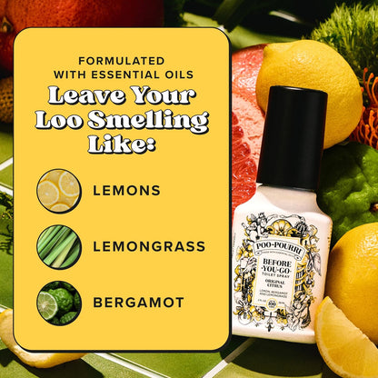 Poo-Pourri Before-You-Go Toilet Spray Refill, Original Citrus, 16 Fl Oz, Up to 800 Uses, Bathroom Odor Deodorizer with Essential Oils for Home or Work, Lemon, Bergamot and Lemongrass Scent