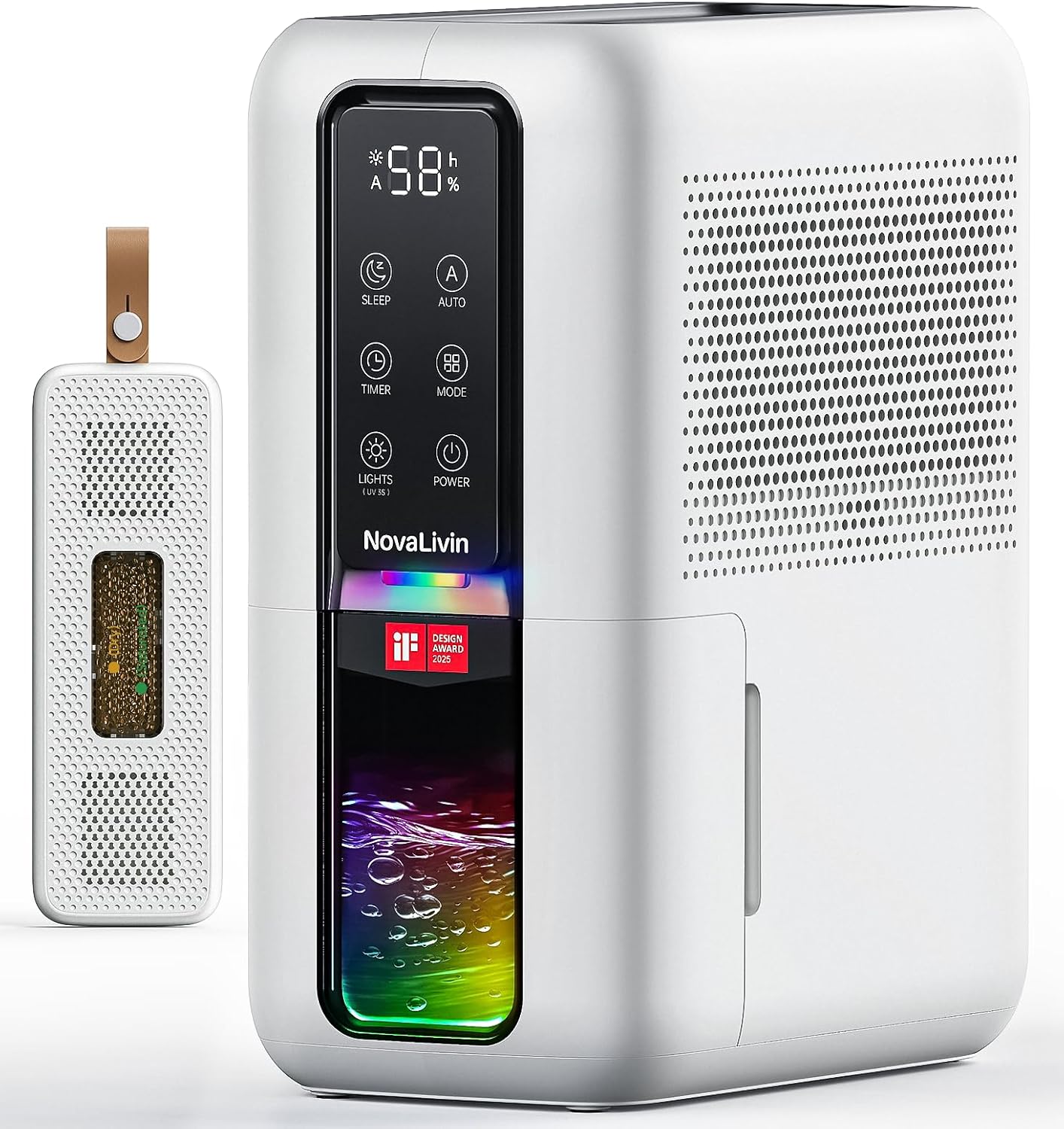 Dehumidifier for Home, Dehumidifiers for Bathroom, Bedroom, Living room, Closet with 68 OZ Water Tank, Moisture Absorbers, Auto Shut Off, Auto Humidity Control, 7 Colors LED Light, Black and White