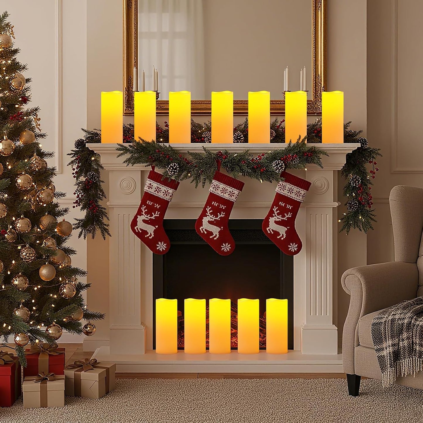 Amagic 3 Pack 4"x 6"8" 10" Outdoor Plastic Electric flameless Candles with Remote Control and Timer, Battery Operated Flickering LED Pillar Fake Candle for Home, Wedding Decor, Ivory