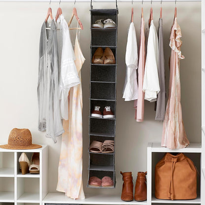 Household Essentials 311322 Hanging Shoe Storage Organizer for Closets |10 Pocket Shelves | Natural Canvas