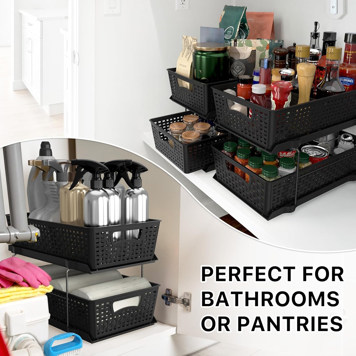 Simple Houseware 2 Tier Bathroom Organizer Tray Pull-Out Sliding Drawer/Under-Sink Storage, Clear