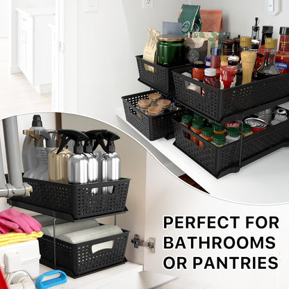 Simple Houseware 2 Tier Bathroom Organizer Tray Pull-Out Sliding Drawer/Under-Sink Storage, Clear