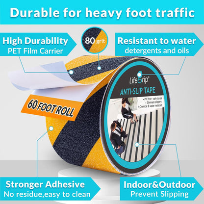 Lifegrip Anti Slip Tape, 4 Inch x 15 Foot Non-Slip Traction Grip Tape for Stairs, Waterproof Stair Treads Grip Non Slip, Non Skid Tape for Steps, Outdoor Black Grip Tape (4" X 15')