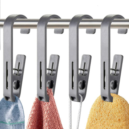 Laundry Hooks with Clips Hanger Closet Organizer Clamps Socks Boot Bras Towels for Bathroom Wardrobe Kitchen Office 4Pcs (White)