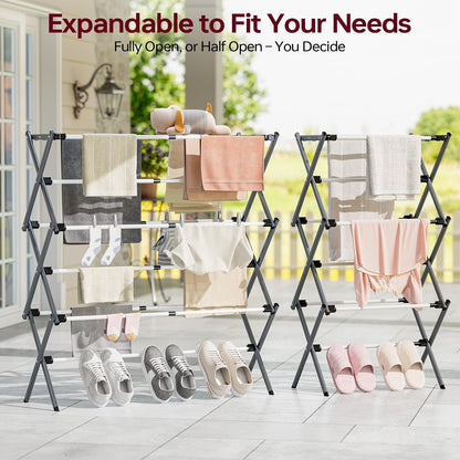 APEXCHASER Extra Large Clothes Drying Rack, Foldable & Extendable Laundry Rack with Adjustable Size (20.87"-35.43" L), Space-Saving, Rust-Resistant Frame for Indoor/Outdoor Use, White