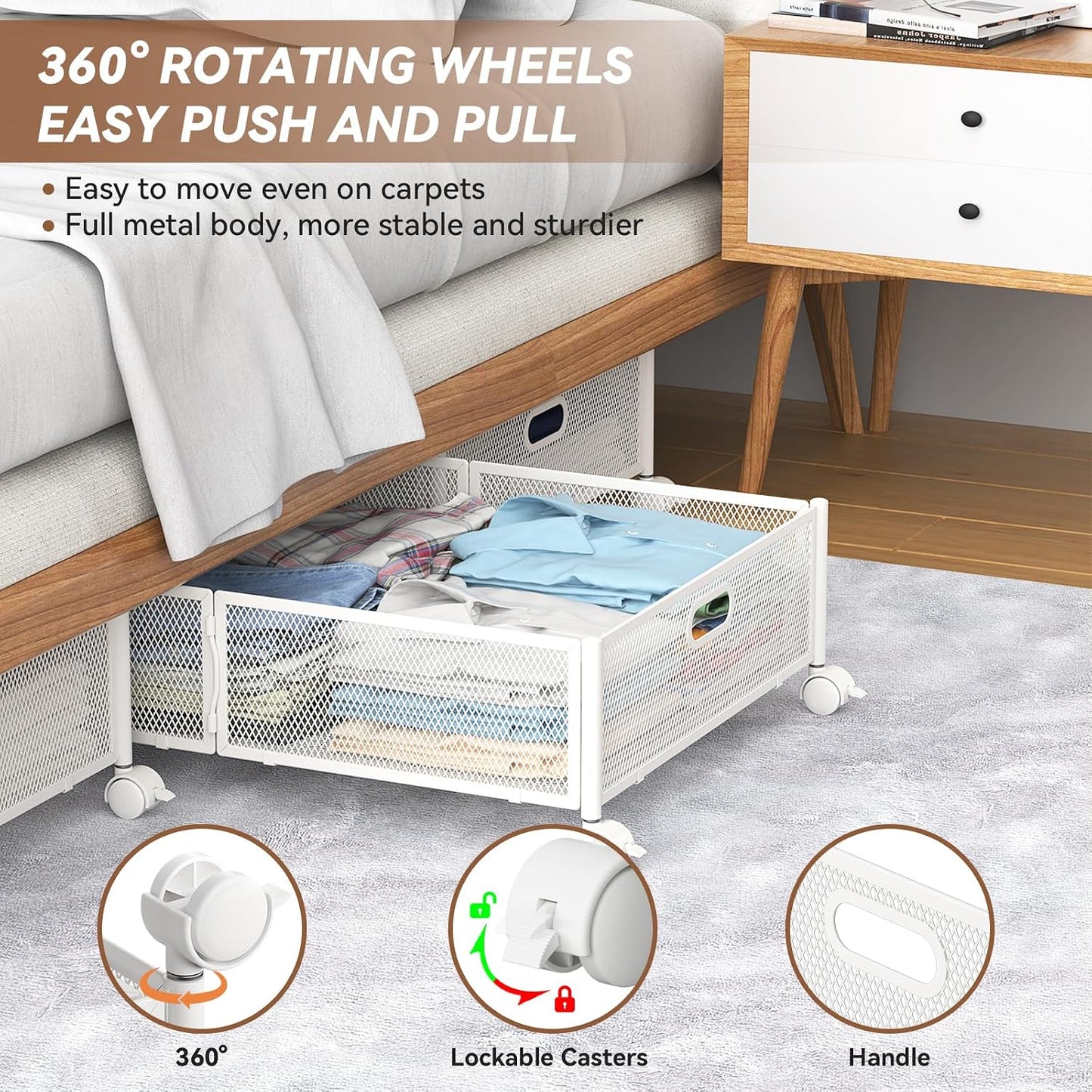 Under Bed Storage, Under the Bed Storage Containers with Wheels, Under Bed Shoe Storage Organizer Drawer for Bedroom Clothes Shoes Blankets -2Pack