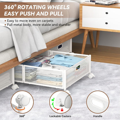 Under Bed Storage, Under the Bed Storage Containers with Wheels, Under Bed Shoe Storage Organizer Drawer for Bedroom Clothes Shoes Blankets -2Pack