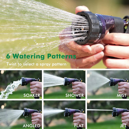 RESTMO Garden Hose Spray Nozzle, Water Hose Nozzle Heavy Duty, High Pressure Hand Sprayer with 6 Adjustable Watering Patterns, Slip Resistant for Watering Plants, Car Washing & Pet Showering, Purple