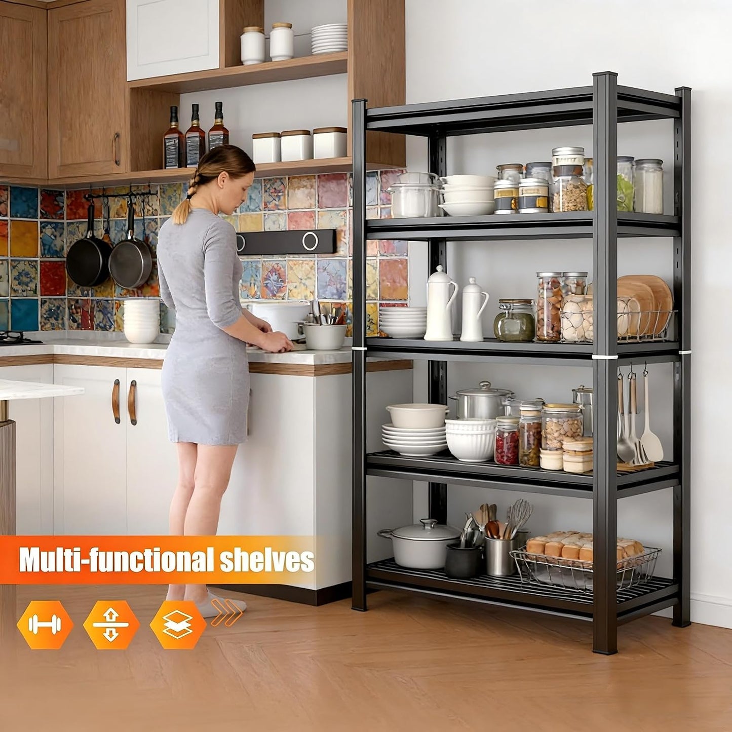 Over Washer and Dryer Shelves, Laundry Room Shelves Adjustable Metal Heavy Duty Freestanding Storage Shelving, Washing Machine Rack for Organization and Storage, Black (39.4" W X 17.7" D X 71.2" H)