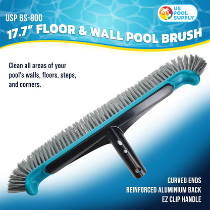 U.S. Pool Supply 13" Pool Brush with Rubber Bristles and Squeegee Edge - Safe for Vinyl Liners, Ideal for Above-Ground Pools, Aluminum Pole Handle - Scrub Leaves Debris from Walls, Floors, Corners