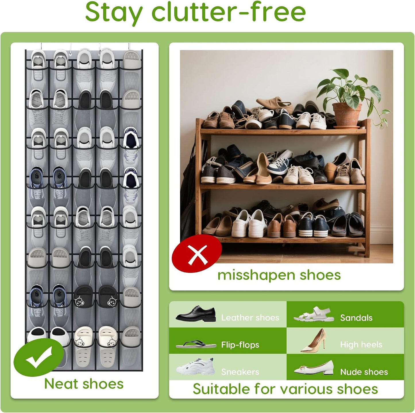Over the Door Shoe Organizer with 40 Large Breathable Mesh Pockets, Space Saving Shoe Holder, Hanging Shoe Rack for Entryway Bedroom Closet Storage (White, 40 Pockets)