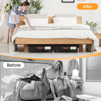 SpaceHacks Under Bed Storage with Wheels 2Pack Storage Containers with Clear Window&Label Under Bed Drawers Rolling Under Bed Storage for Clothes,Shoes, Blankets (30.71 x 16.93 x 6.69 in, Dark Grey)