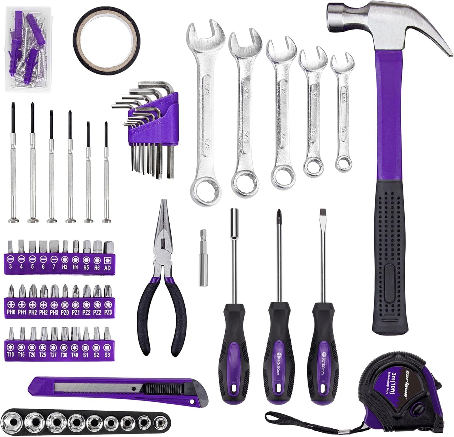 CARTMAN 148-Piece Automotive And Household Tool Set, Blue Repair Kit Case | Versatile tool assortment for car maintenance, home repairs, DIY projects, furniture setup, and daily fixes in a molded case.