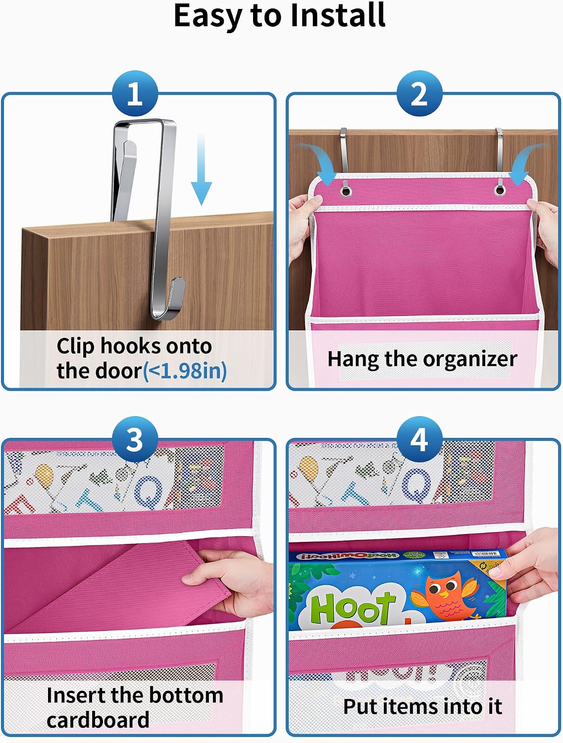 JARLINK 2 Pack Over the Door Organizer Storage, 5 Shelf Hanging Door Organizer with 5 Large Capacity Pockets, Anti Tilt 44 lb Load Behind Door Storage for Bedroom, Bathroom, Pantry, Nursery, (Grey)