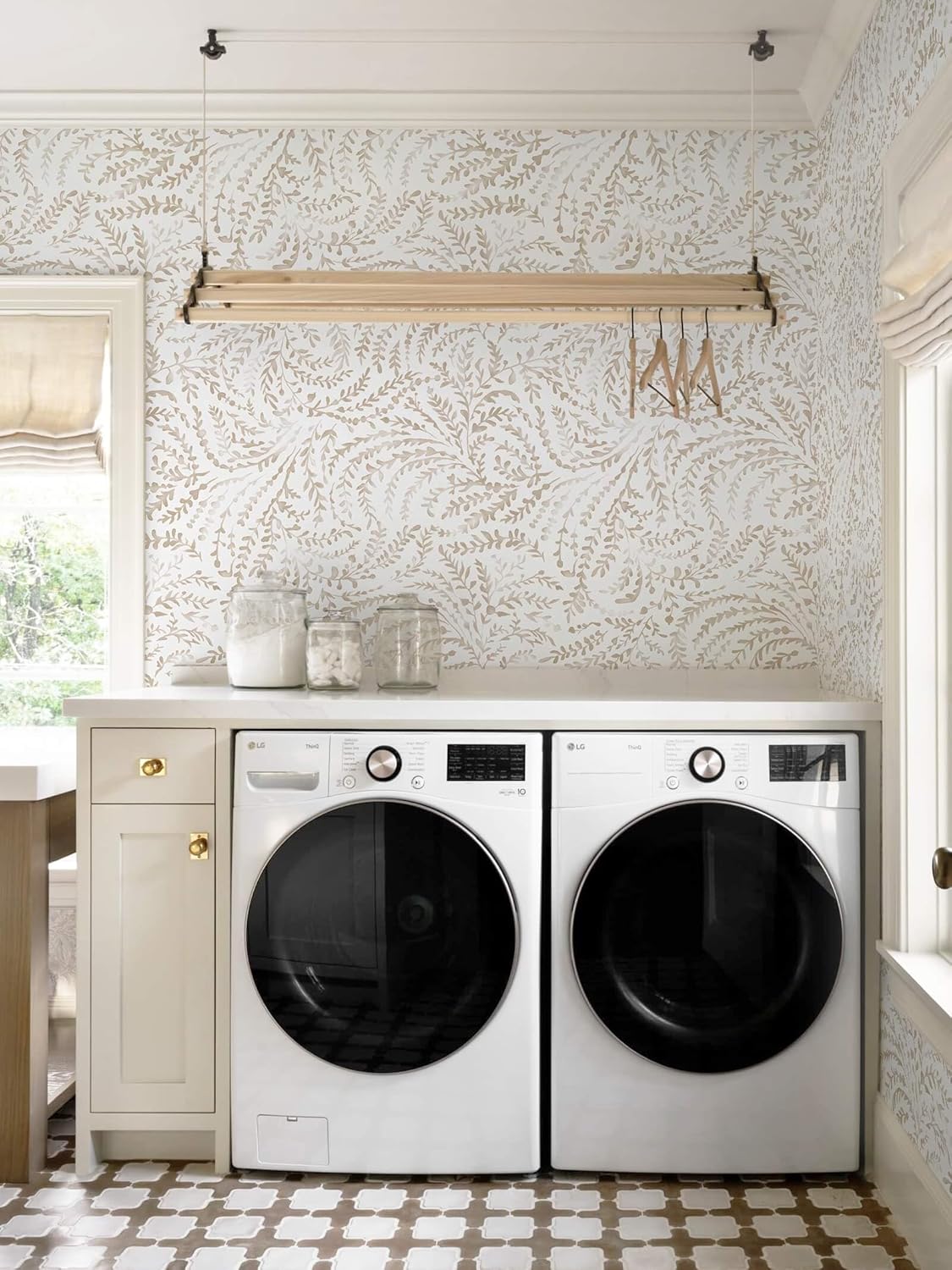 Ismoon Peel and Stick Wallpaper Boho Beige Contact Paper Neutral Floral Wall Paper Textured Self Adhesive Removable Wallpaper for Bedroom Kitchen Renter Friendly Vinyl 17.3" x 78.7"