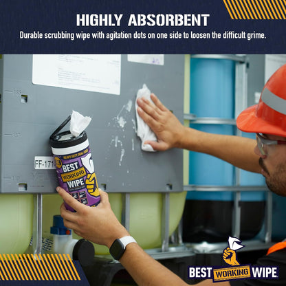 Heavy-Duty Disposable Industrial Work Cleaning Wipes with Dots for Scrubbing, Cleans Paint, Oil, Grime, Grease, Shoes, Engines, Tools, Extra Large, 7” x 10”, 30 Wipes