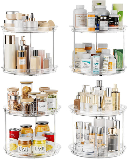 LAMU 2 Tier Lazy Susan Turntable Organizer for Cabinet, 9'' Rotating Spice Rack for Kitchen, Pantry, Countertop, Bathroom, Vanity, Under Sink, Medicine Cabinet Organizer, 1 Pack