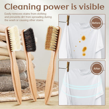 3 Pcs Wood Laundry Stain Brush Stain Remover Brushes with Boar Bristle Small Stain Brush for Clothes for Scrubbing Stains from Furniture Fabric Leather(3 Pcs C)