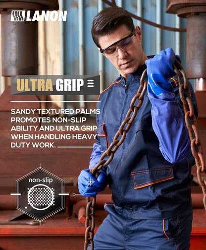 LANON 26" Elbow Length PVC Chemical Resistant Gloves, Heavy-Duty Long Rubber Gloves, Acid, Alkali & Oil Protection, XL