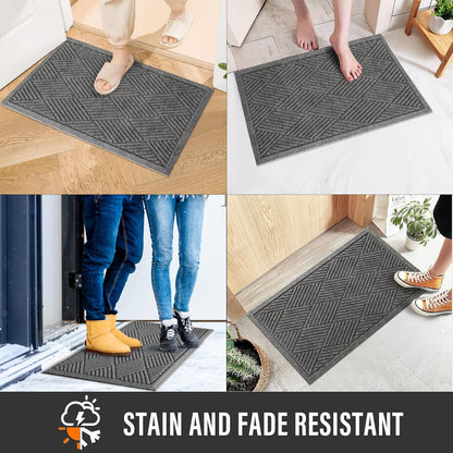 HIYARD Sturdy Front Door Mat, Absorbent Muddy Dirt Resist Welcome Door Mats Outdoor Indoor, Stain and Fade Resistant, Non-Slip Rubber Backing Low Profile Doormat for Entryway, 30×17, Beige
