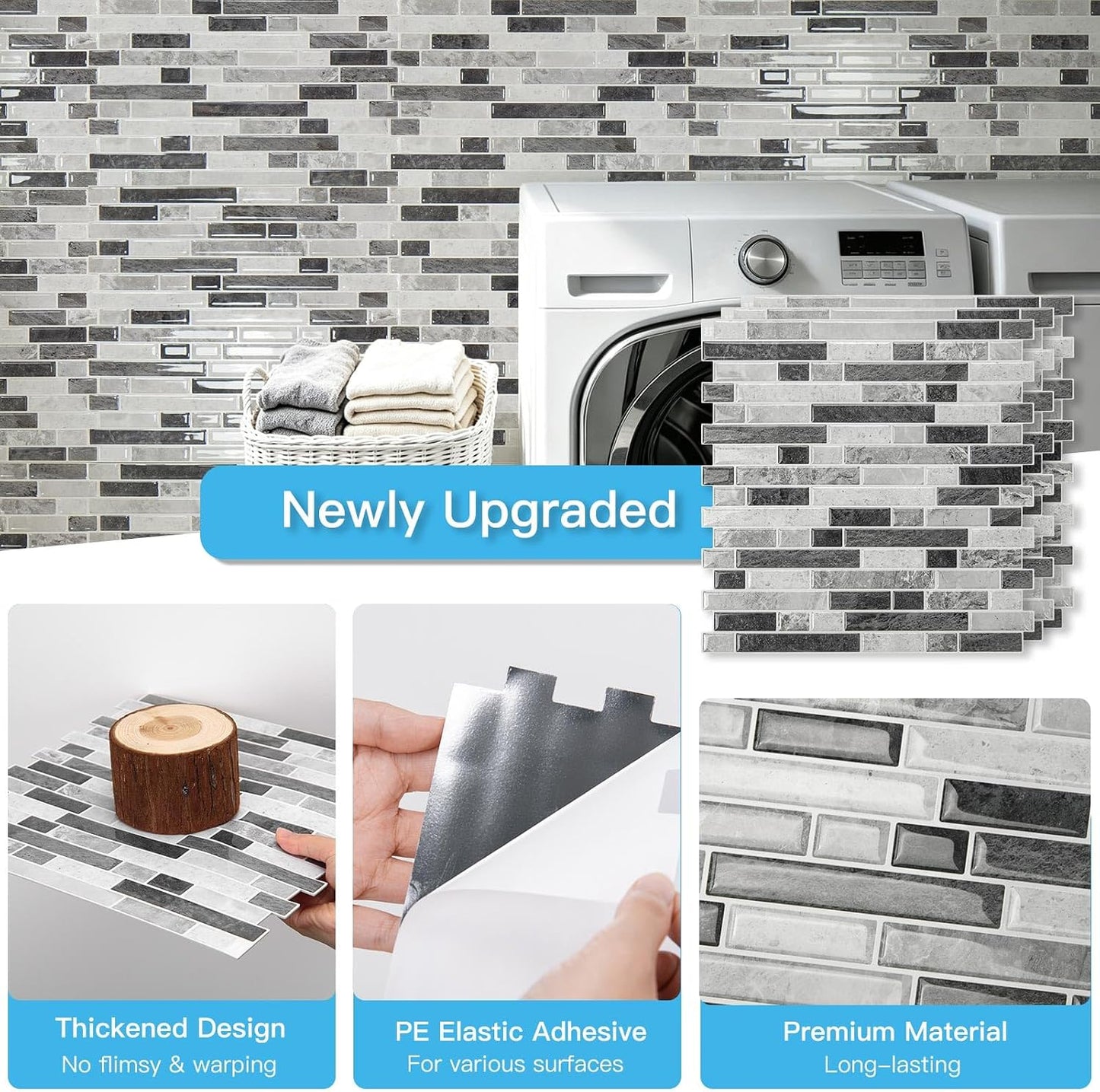 Art3d 10-Sheet Heavy-Duty Peel and Stick Backsplash, Waterproof Wall Tiles Stick on Kitchen Backsplash Living Space, Beige & White
