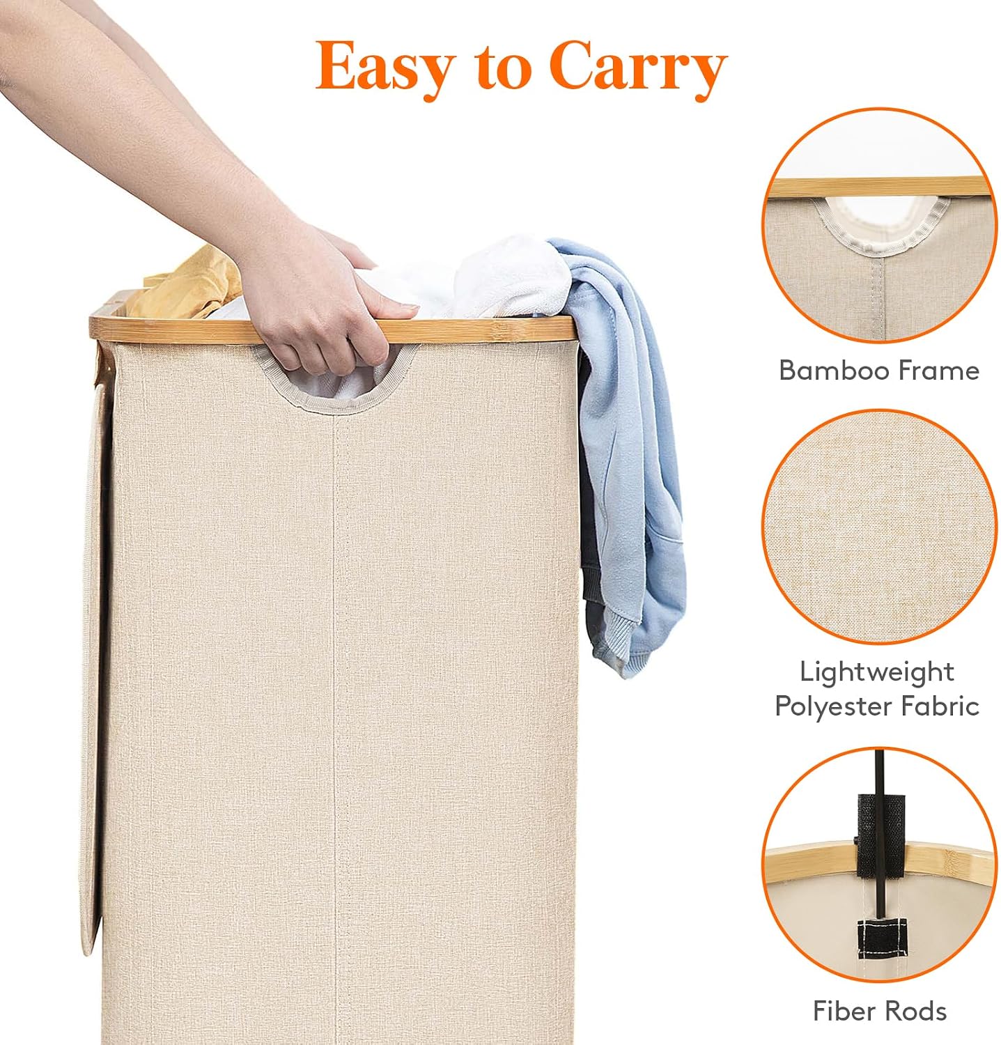 Lifewit 120L Laundry Basket with Lid, Clothes Hampers for Laundry with Bamboo Handles and 2 Removable Bag, Large Foldable Laundry Hamper for Bedroom, Bathroom, Dorm, Laundry Room, Beige