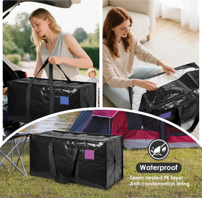 6 Pack Moving Bags Heavy Duty 210GSM with Full-Open Side Zipper, 93L 220lbs Waterproof Foldable Storage Totes for College Dorm Move-In, Moving Boxes Alternative & Home Organization, Blue