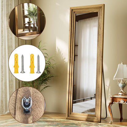 XRAMFY Full Length Mirror 65" x 22", Large Floor Mirror with Solid Wood Frame, Rectangular Style, Freestanding Wall Mounted or Leaning for Bedroom Living Room Entryway, Brown