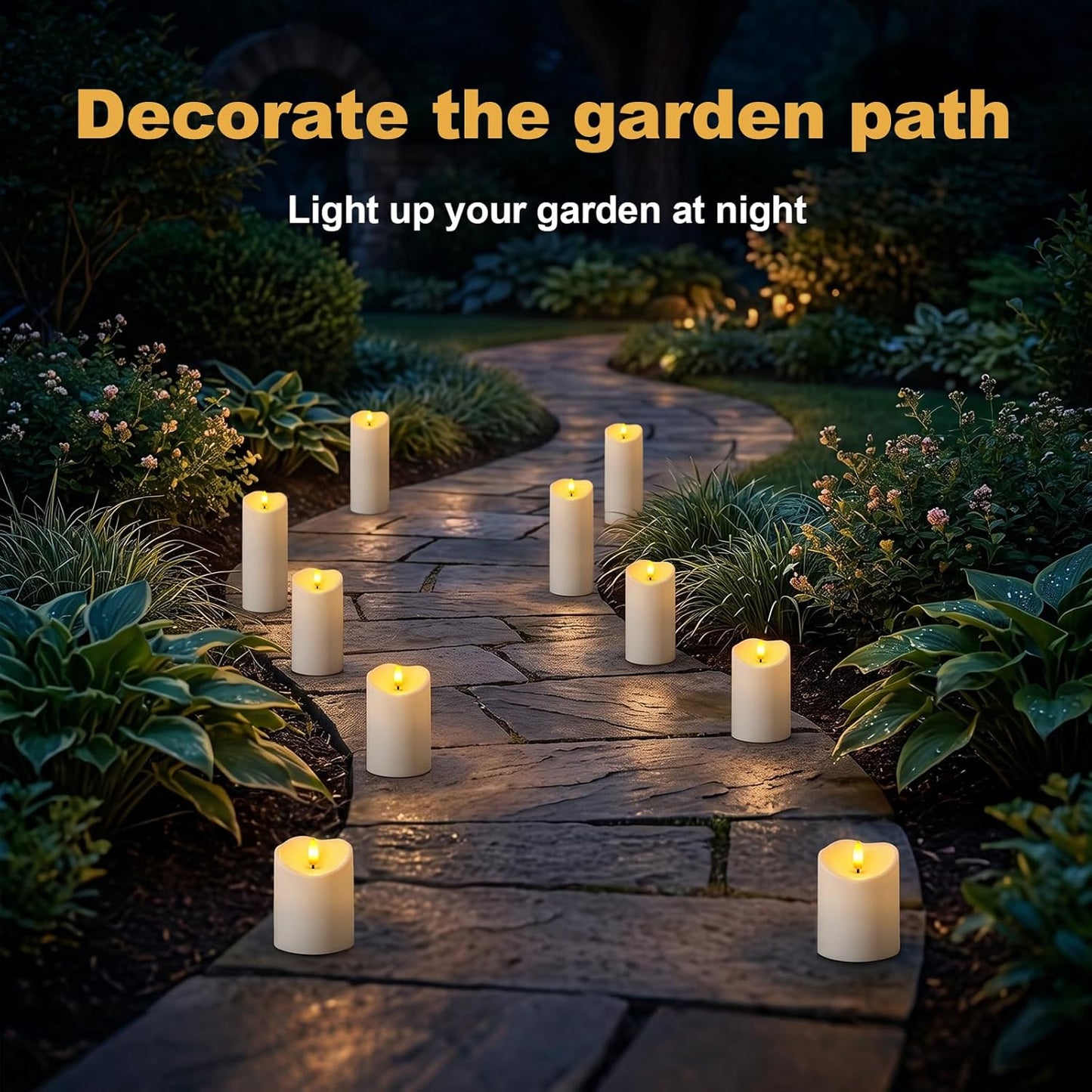 Amagic IP65 Waterproof Outdoor Flameless Candles with Remote, LED Candles Battery Operated with Timer, Flickering Fake Pillar Candle for Outside Patio Yard Decor, Ivory, Set of 5, D3 X H4 5" 6" 8" 8"
