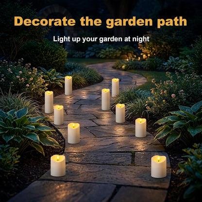 Amagic IP65 Waterproof Outdoor Flameless Candles with Remote, LED Candles Battery Operated with Timer, Flickering Fake Pillar Candle for Outside Patio Yard Decor, Ivory, Set of 5, D3 X H4 5" 6" 8" 8"