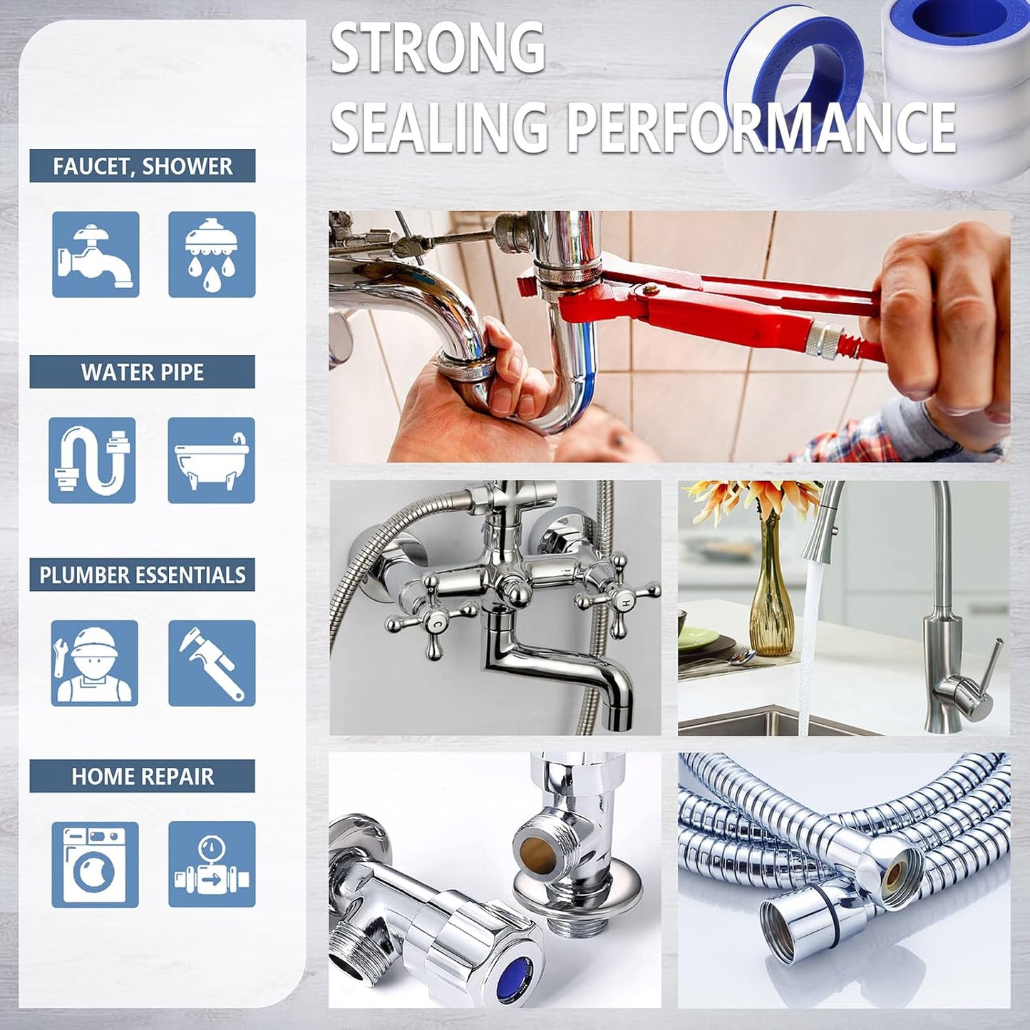 Teflon Tape,PTFE Plumbers Tape,for Sealing,Plumbing,Sealant,Thread Seal for Shower Head,Water Pipe,Prevent Leakage,(1 Roll,1/2 Inch X 520 Inches).